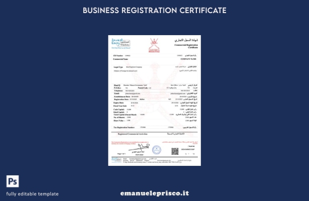 certificato di registrazione Oman stile verificato Modello Word e PDF, modello d